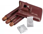 Renly Brown Leather Cigar Case with Lighter and Cutter