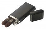 Toledo Black Matte Stainless Steel 2 Finger Cigar Case With Flask